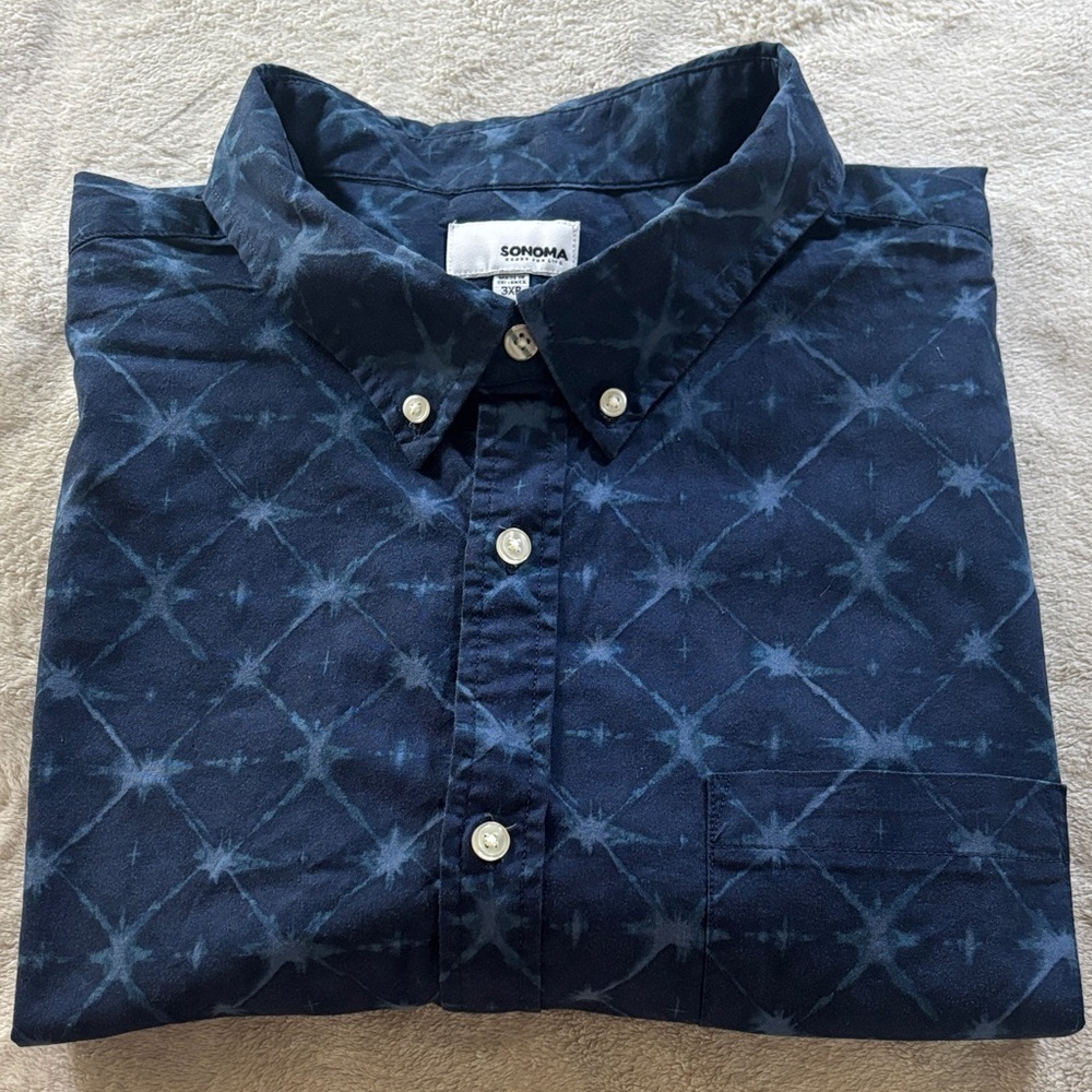 Sonoma Men's Navy Geometric Button-Down Shirt Size 3XB